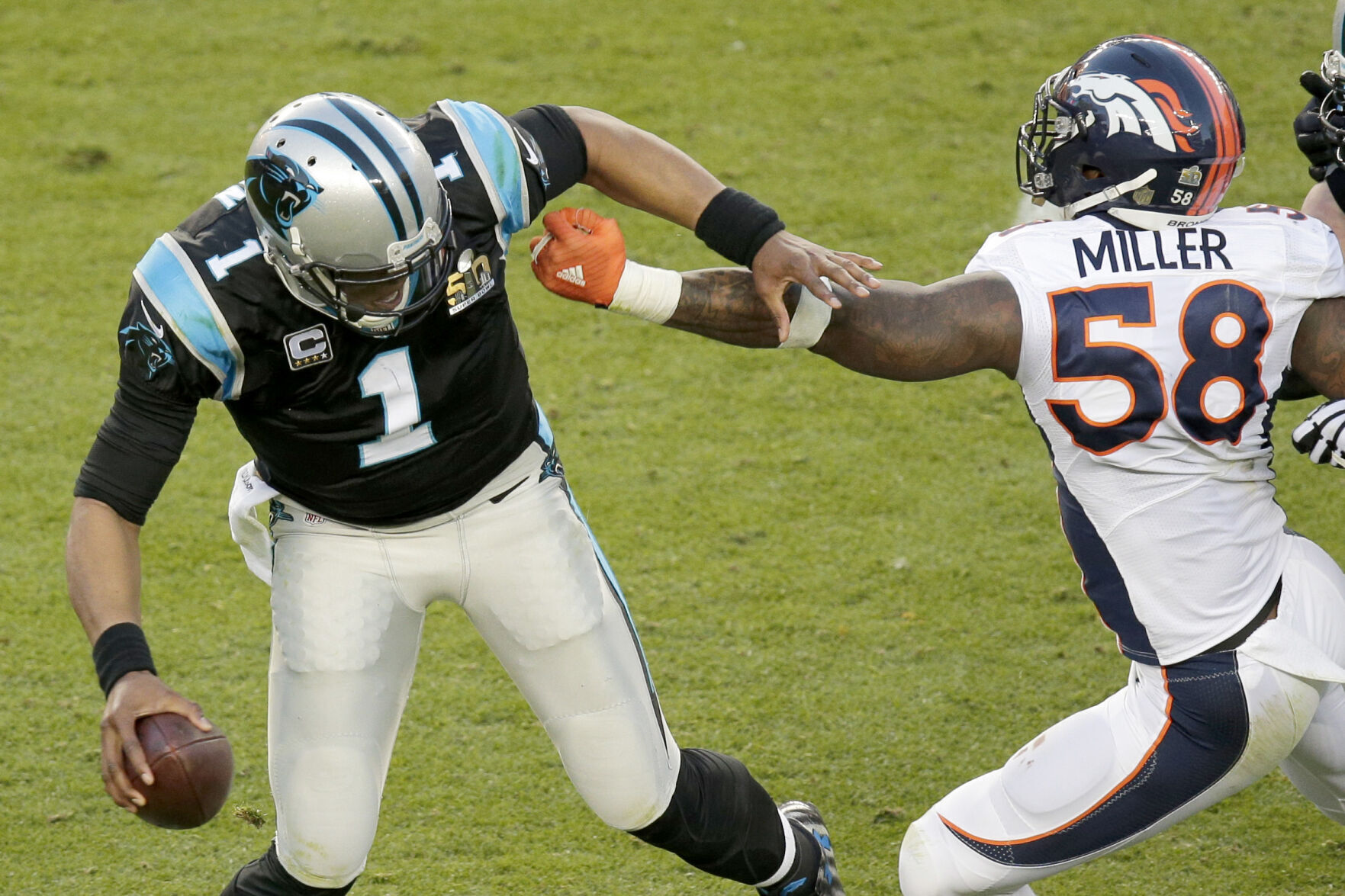2016: Von Miller forces 2 fumbles to lead Denver Broncos to Super Bowl win over Carolina Panthers
